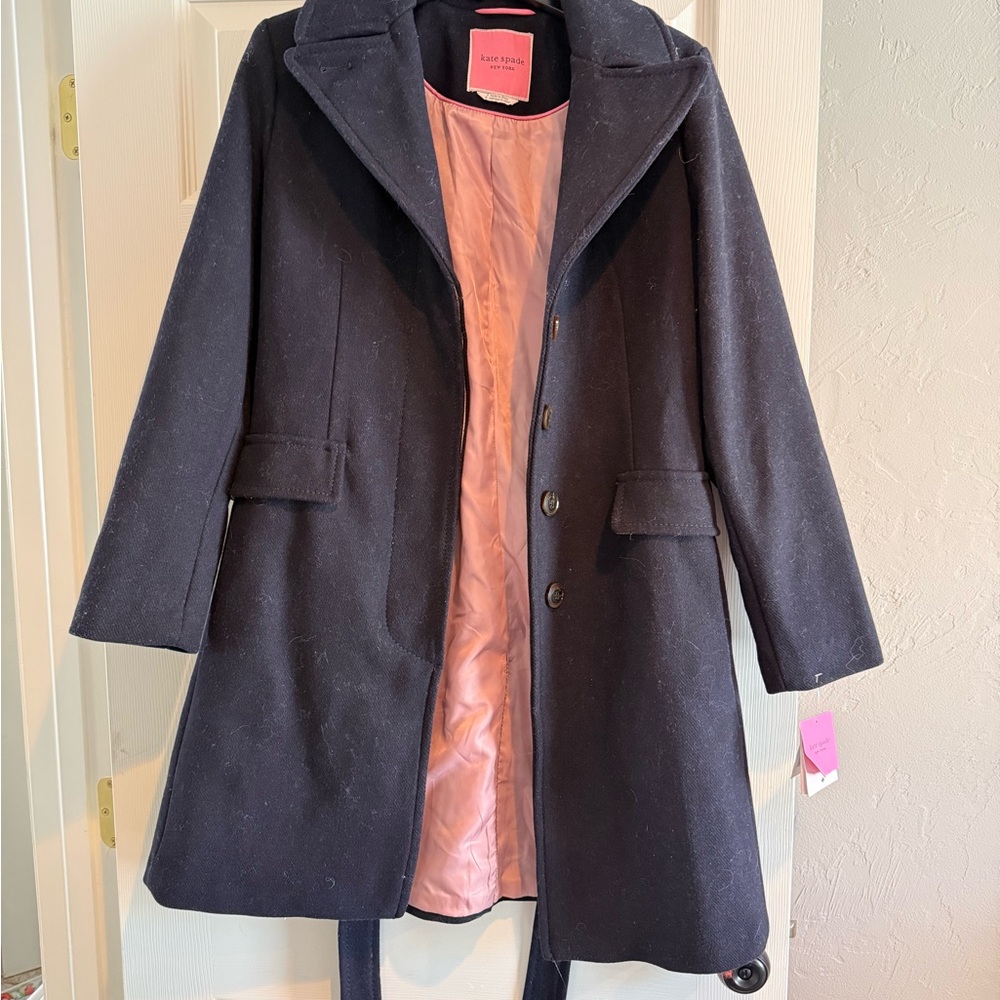 Kate Spade navy wool blend Coat with Light Pink Lining